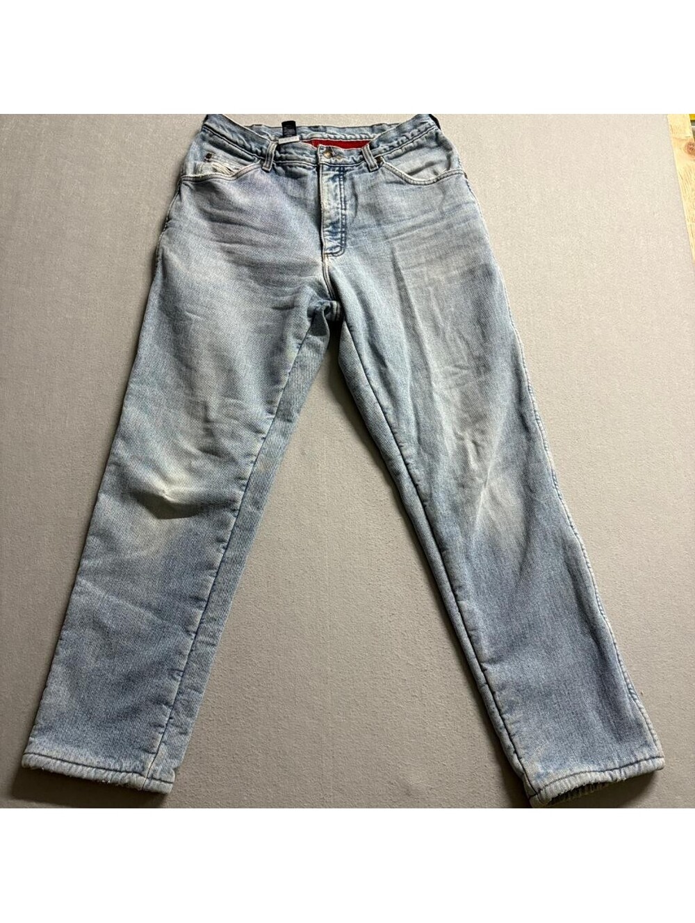 Vintage Lands End Fleece Lined Jeans Mens 32 Made in USA Red Fleece Denim Blue